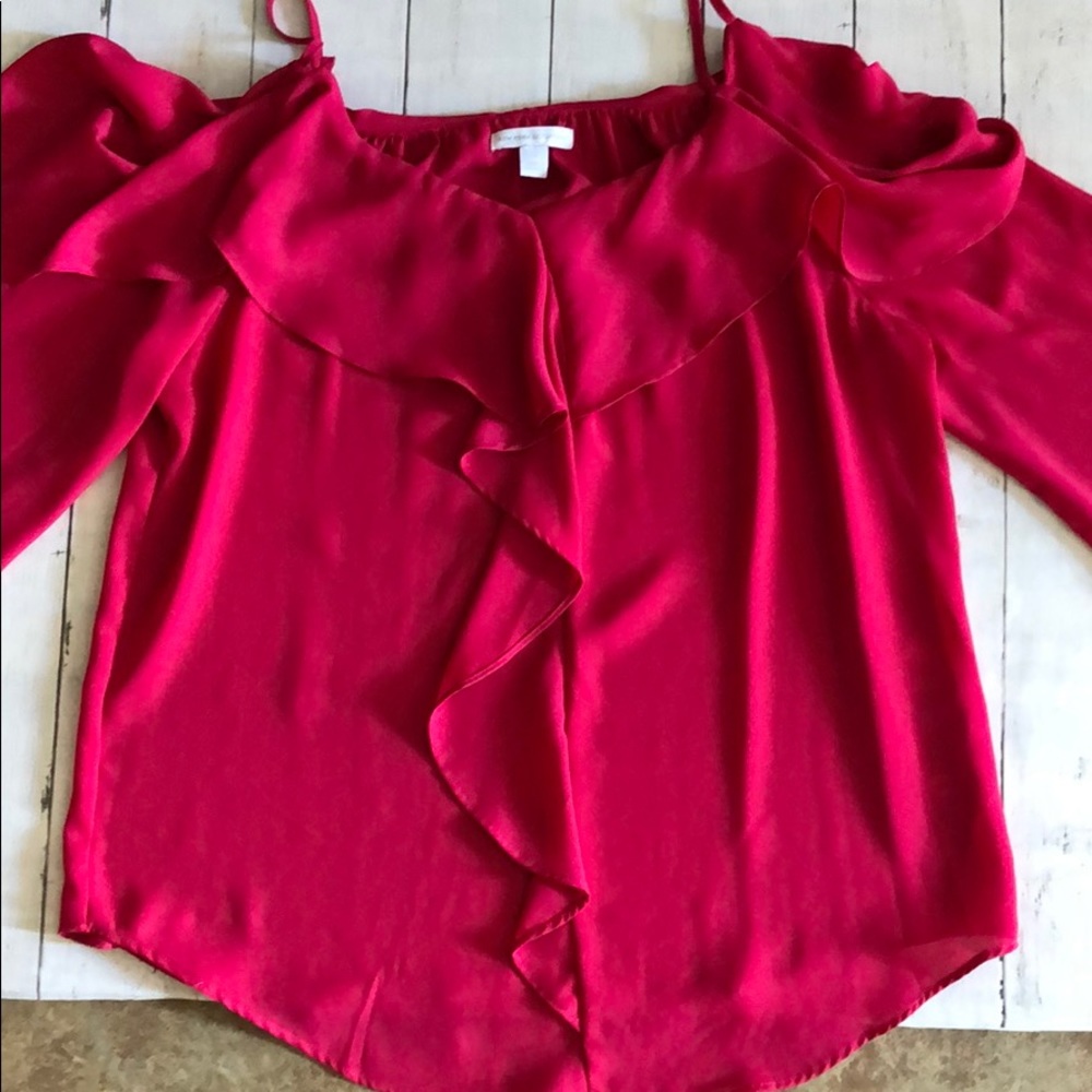 Hot pink cold-shoulder blouse